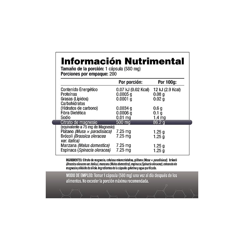 Citrato de Magnesio 500mg | Uno al día | 200