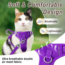 Cat Harness and Leash Set for Walking Escape Proof for Small Large cat Kitten Harness with ID tag Pocket (Purple,S)