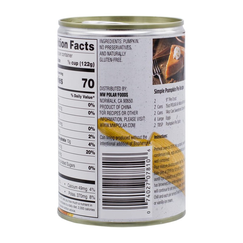 MW Polar All Natural Pumpkin, 15 Ounce (Pack of 12)