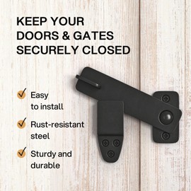 Barn Door Latch - Shed Door Latch - Sliding Barn Door Latches and Catches - Barn Door Lock - Black Wrought Iron Rustic Flip Latch Hardware Kit for Double Doors, Garden Gate, Cabinet, Bar, Pantry