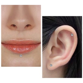 FECTAS Titanium Labret Lip Piercing Stud 6/8/10/12 mm Medusa Monroe Tragus Helix Lip Piercing Plug 16G Pack of 2, Titanium