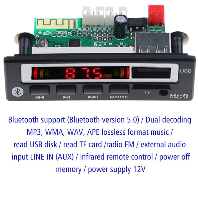 RETROGOO 12V Bluetooth 5.0 MP3 Player Wireless Receiver MP3 Decoder