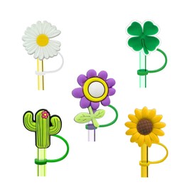 Straw Caps Covers Reusable Straws, Straw Protector Cover Cap, Straw Tip Covers, Drinking Silicone Straw Cover (Flowers)