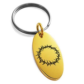 Tioneer Gold Plated Stainless Steel Crown of Thorns Small Oval Charm Keychain Keyring