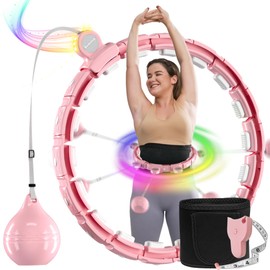 Weighted Workout Hoop with Color-Changing LED, Enhanced Stability, and Quieter Operation, Plus Ball and Waist Trainer Belt, Ideal Gift Abs Exercise Equipment for Home Office Fitness Room(Pink)