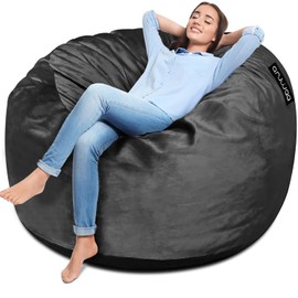 [Removable Cover] Bean Bag Chairs for Adult, Giant 4ft Memory Foam Bean Bag for Teens, Adults, Big Sofa Bean Bag Chairs, Giant Bean Bag Soft Fluffy Fur Bean Bag Chairs for Adults, Black