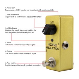 Guitar Noise Reduction Pedal Electric Guitar Effects Pedal True Bypass Zinc Alloy Shell DC 9V 6.35mm Input/Output Interface Mini Guitar Noise Reduction Effector