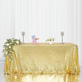 Poise3EHome Gold Sequin Tablecloth 60×102 Inch Rectangle Sparkly Fabric Table Cloth for Birthday Wedding Party Holiday Baby Shower Christmas Decoration
