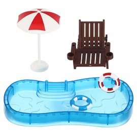 Abaodam Beach Mini House Decoration, Mini Swim Pool with Ring Chair Umbrella, Summer Seaside Miniatures Beach Swimming Pool Set for Crafts Dollhouse Scene Decor