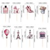 32Pcs Paris Party Cupcake Topper Pick Eiffel Tower Bicycle High