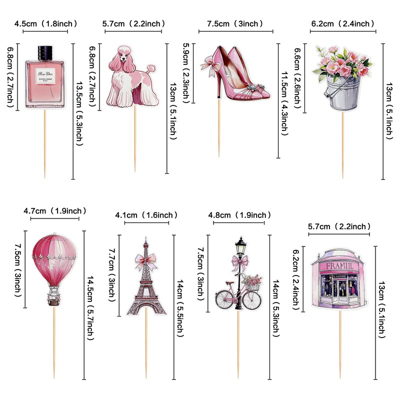 32Pcs Paris Party Cupcake Topper Pick Eiffel Tower Bicycle High