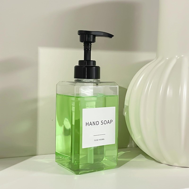 Clear Soap Dispenser with Waterproof Labels, Plastic Hand Soap Dispenser