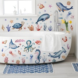 ZHIGOU Ocean Wall Stickers - Removable, Peel And Stick, Wall Decor For Boys And Girls Bedroom, Living Room, Bathroom, Nursery, Playroom, Underwater Ocean Decor