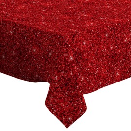 Q-Beans Rectangle Oblong Decorative Tablecloth [Size: 60 x 90 inch], Washable and Reusable Table Cloth Cover for Indoor and Outdoor (Red Glitter)