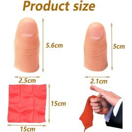 2Pcs Fake Thumb Tips, Disappearing Trick Fake Fingers, Magic Props Prank Toy, Stage Show Close Up Vanish Appearing Finger Trick With Red Silk Training Cloth