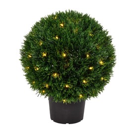 Vickerman Everyday 20" Artificial Pre-Lit Silk Cedar Topiary Ball - UV Resistant Indoor Outdoor - Potted Natural Green - Home Patio Tabletop Faux Bush Decoration