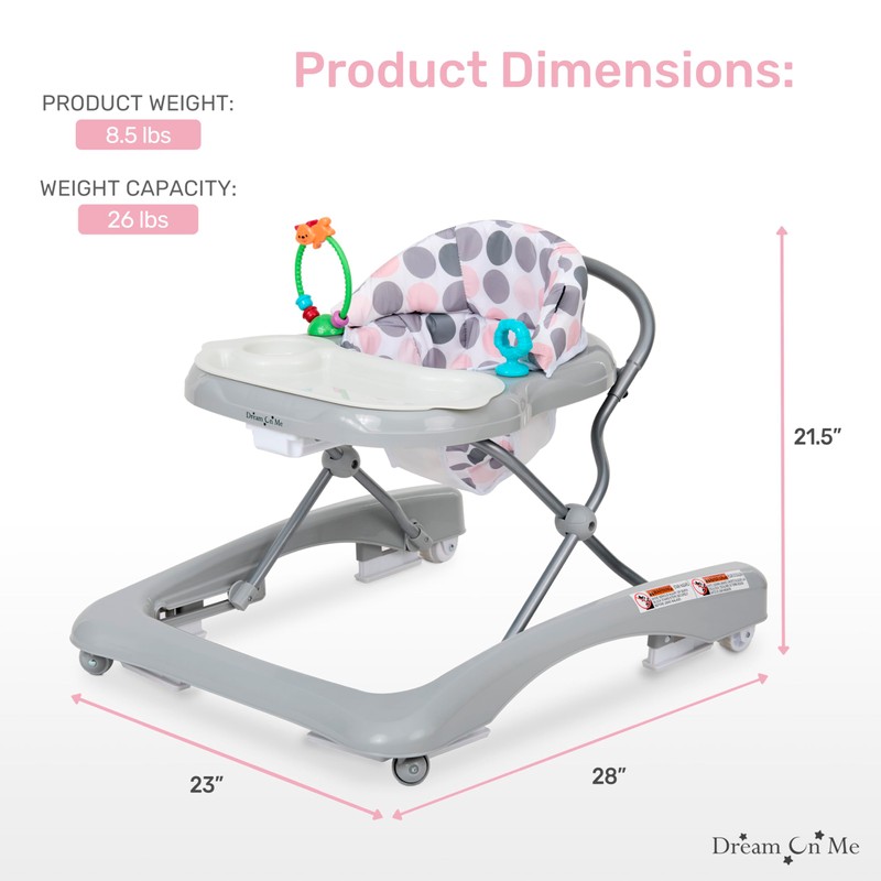 Dream On Me Mia Foldable Baby Walker in Grey, Foldable