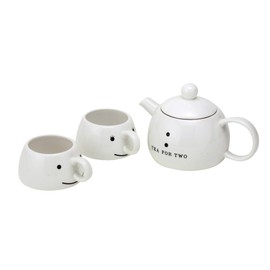 Sun Art SAN201 "Tea for Two" Tea Set, Tea Pot and Cup (For 2 People), White, Cute Tableware