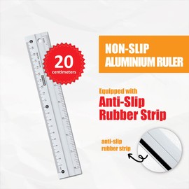 8 Inch Aluminum Non Slip Rulers for Drawing, Set of 6 - Centimeters and Inch Scales for Precise Work, School and Home