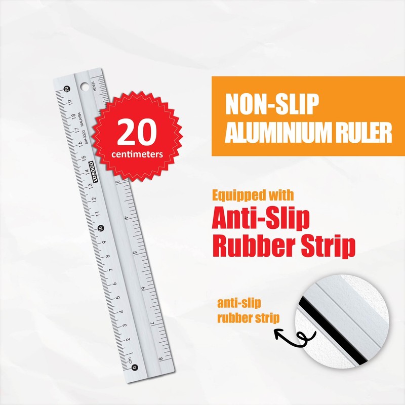 8 Inch Aluminum Non Slip Rulers for Drawing, Set of