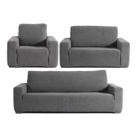 Vianney Cubre Sala Ajustable Niza Gris Elastico Stretch 3 Piezas
