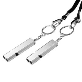 HRLORK 2 Pieces Emergency Whistle Outdoor Survival Safety Whistle Metal Keychain Whistle with Lanyard and Keychain for Training Pet Camping Hunting Hiking-Silver