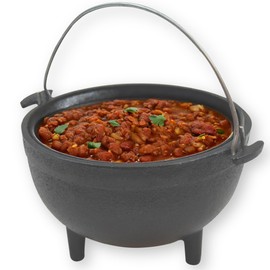 TableCraft Products CW30151 Cast Iron Mini Round Kettle Server, 5" diameter (6" with handles) x 2 1/2",Black