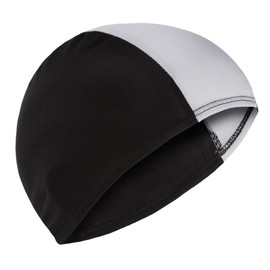 Fabric Swim Hat Swimming Cap Adults Older Children Black Blue Red (Black & White)