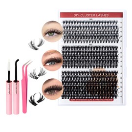 GeorgeX Kit De Extensión De Pestañas Mezcla 30D 40D 50D Con Unión Y Sellado De Pestañas De Sujeción Fuerte, Racimos Pestañas DIY Todo En 1 con 320 Pestañas Individuales