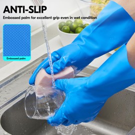Vgo... Reusable Dishwashing Gloves, Kitchen Gloves For Washing Dishes, Nitrile Cleaning Gloves, Household Gloves for Kitchen Cleaning/Working/Painting/Gardening/Pet Care (1Pair,M, Blue,NT2141)