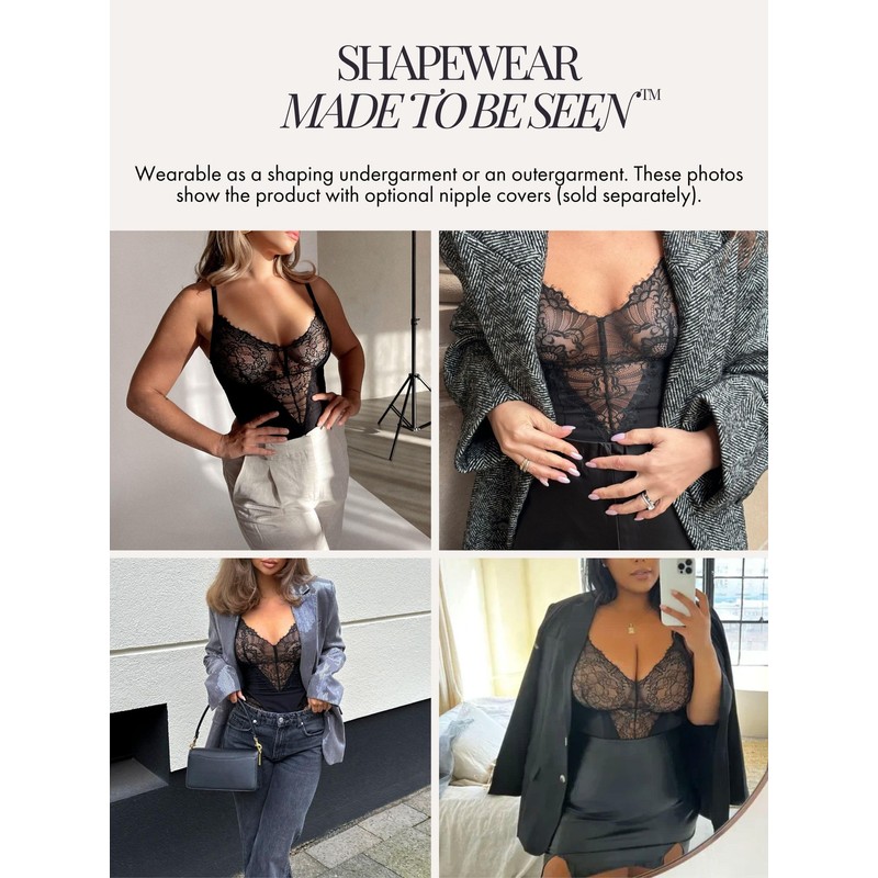 Pinsy Shapewear Smoothing Lace Bodysuit, Black, Large