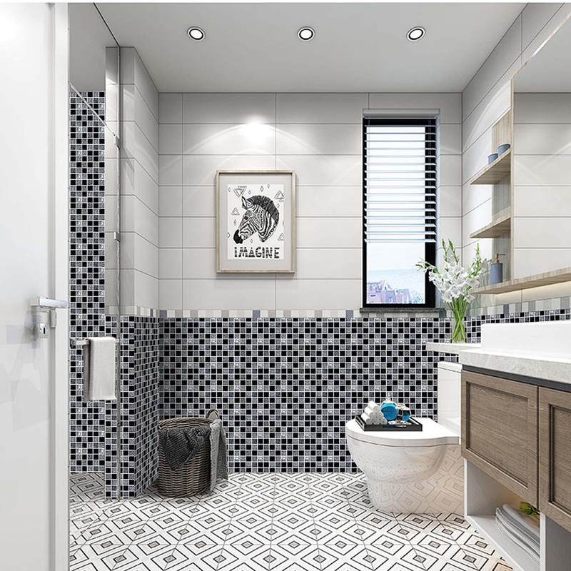 30 Pcs Black and Grey Grid Tile Stickers Decorative Tile