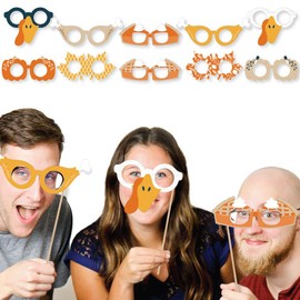 Big Dot of Happiness Happy Thanksgiving Glasses - Paper Card Stock Fall Harvest Party Photo Booth Props Kit - 10 Count
