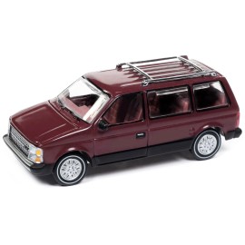 Auto World's 1/64 Scale DCD 1985 Dodge Caravan Van Crimson Red and Black Mighty Minivans Series Diecast Model Car