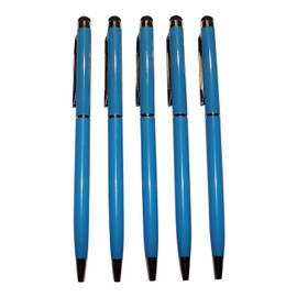 Dealbude24 5 x Light Blue 2-in-1 Touch Display Ballpoint Pen Stylus Pen Slim Pen