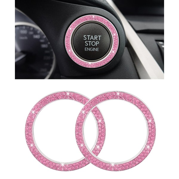 iolory car Start Button Cover,Car Stickers,Crystal Double Rhinestone Automotive Engine