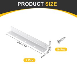 uxcell 4Pcs L-Shaped Brackets Corner Brace, 0.98"x0.98"x7.87" Corner Bracket Shelf Bracket Right Angle Brackets for Wood Shelves Furniture (25x25x200mm, White)