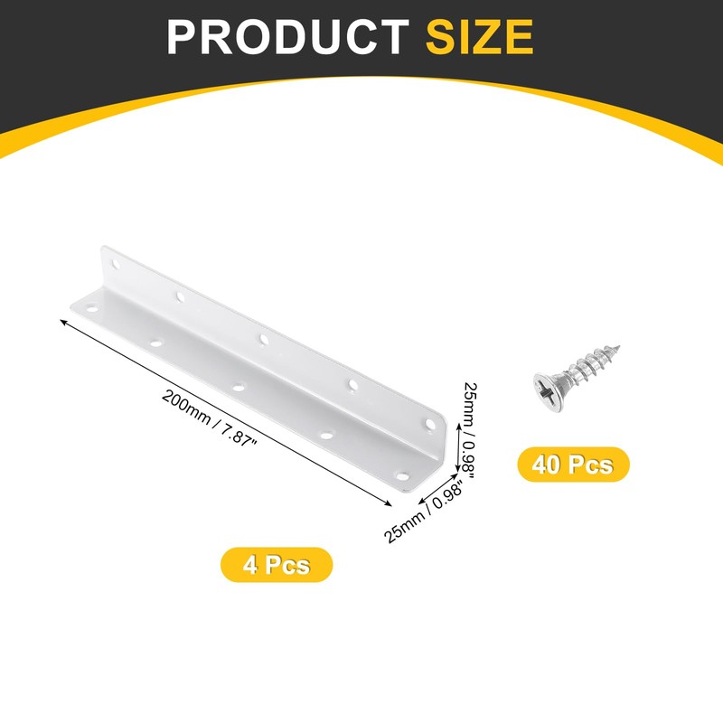 uxcell 4Pcs L-Shaped Brackets Corner Brace, 0.98"x0.98"x7.87" Corner Bracket Shelf