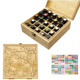 MKNZOME Wooden Essential Oil Case, 68 Slots Essential Oil Box Travel Display Presentation Organizer Aromatherapy Storage Carrying Case with Buckle for Travel & Presentations (25 slots,2#)