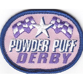 "POWDER PUFF DERBY" PATCH -Iron On Embroidered Applique/Vehicles, Racing, Fun