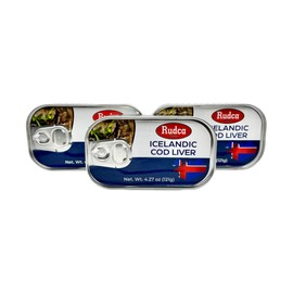 Rudca Food Icelandic Cod Liver - Wild-Caught in Own Oil - 4.27 oz (121g) (Pack of 3)