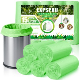 Expspru 4 Gallon Small Garbage Bags 15L Biodegradable Trash Bags - Heavy Duty Compostable Bags for Bathroom, Office, Bedroom, Kitchen, Durable & Leak-Proof, 120 Count Green