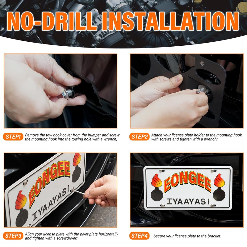 Front Bumper Tow Hook License Plate Mount Bracket Compatible with