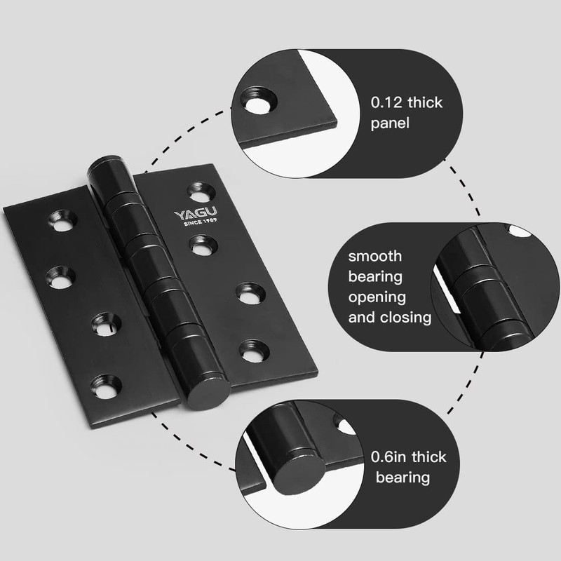 YAGU 3 Pack 4'' Door Hinges Brushed Black 4 x