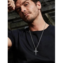 Swordgod Crucifix Nail Necklace for Men Women S925 Sterling Silver Jesus 3 Nail Cross Pendant Crucifix Faith Pendant Necklace Religious Birthday Christmas Gift for Men Him Husband with 2.0mm 22"+2" Rolo Chain