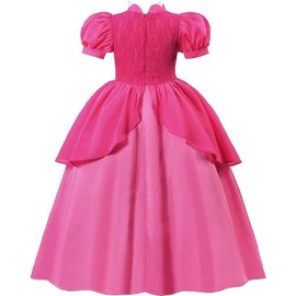 Ruichangxin Princess Peach Cosplay Costume Dress Girls Princess Peach Dress With Crown Gloves and Earrings Party Dress Up