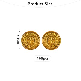 Lufdegim Pack of 100 Gold Coins, Gold Taler Pirate Treasure Plastic Play Coins Pirate Treasure Birthday Pirate Party Gold Coins, Pirate Treasure Gold Taler Treasure Hunt Gift for Party