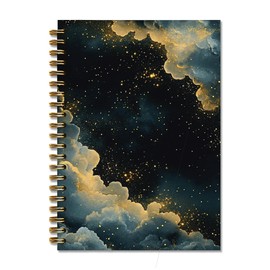 DOFQZ Moody Starry Night Sky Notebook, Dark Academia Witchy Gothic Journal, Fantasy Abstract Mystical Celestial Journal, Vintage Maximalist Blue Gold Galaxy Spiral Notebook, 5.5x8.3 Inch