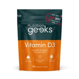 Nutrition Geeks Vitamin D 1000iu - 1 Year Supply, 365 Easy-Swallow Vitamin D Tablets, Vegetarian Vitamin D3, High Strength Immune Support Supplement - Awarded by The Independent UK