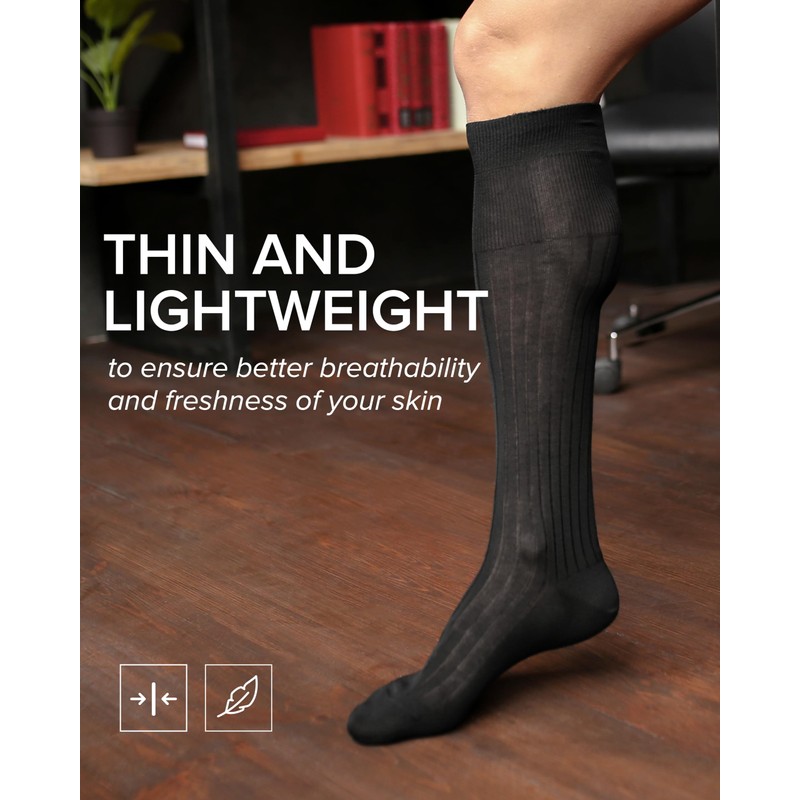 vitsocks Men's 100 COTTON Thin Elegant Knee High Socks (2